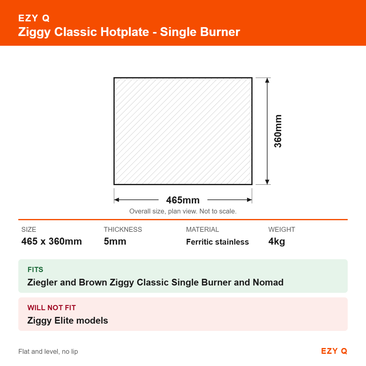 Ziggy Classic Hotplate - Single Burner - size and fit guide