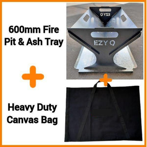 BUNDLE: Flat Packed 600mm Fire Pit & Ash Tray + Heavy Duty Canvas Bag