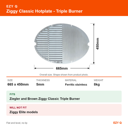 Ziggy Classic Hotplate - Triple Burner - size and fit guide