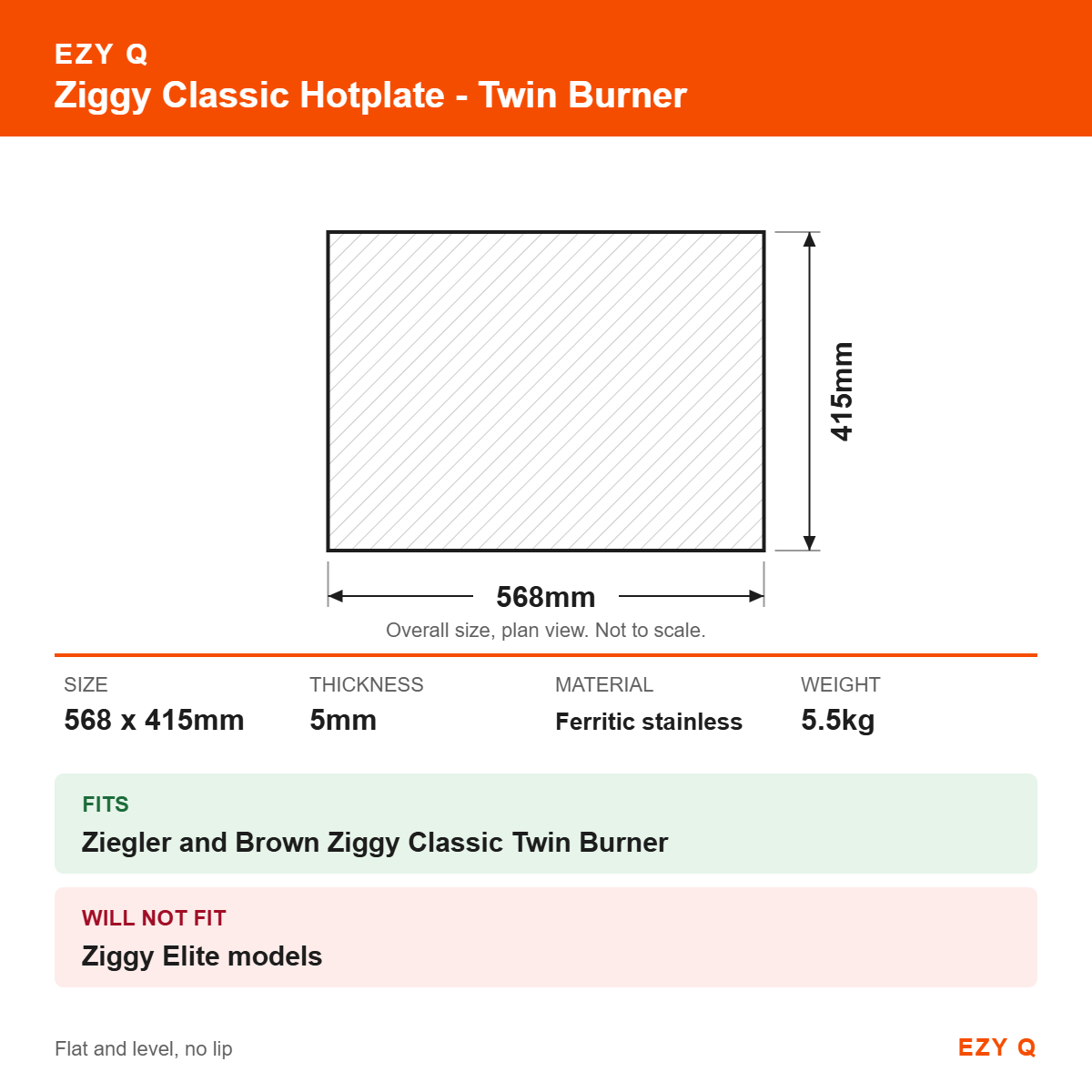 Ziggy Classic Hotplate - Twin Burner - size and fit guide