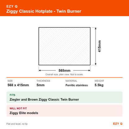Ziggy Classic Hotplate - Twin Burner - size and fit guide