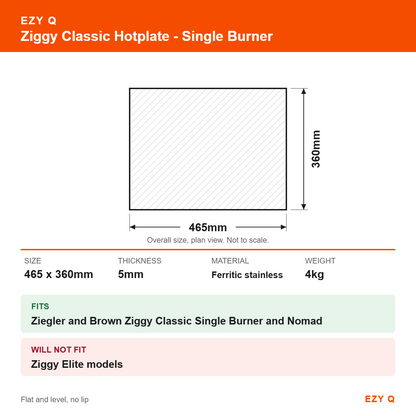 Ziggy Classic Hotplate - Single Burner - size and fit guide