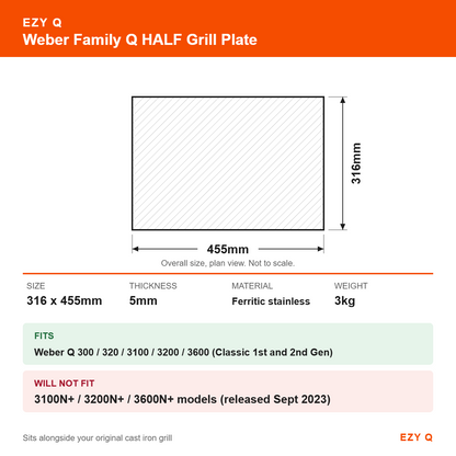 Weber Family Q HALF Grill Plate - size and fit guide