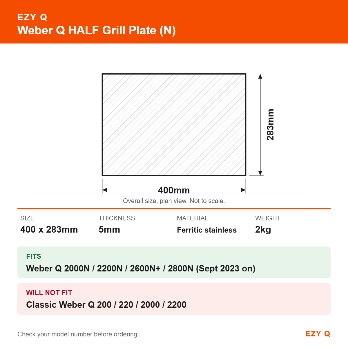 Weber Q HALF Grill Plate (N) - size and fit guide