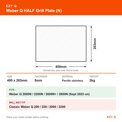 Weber Q HALF Grill Plate (N) - size and fit guide