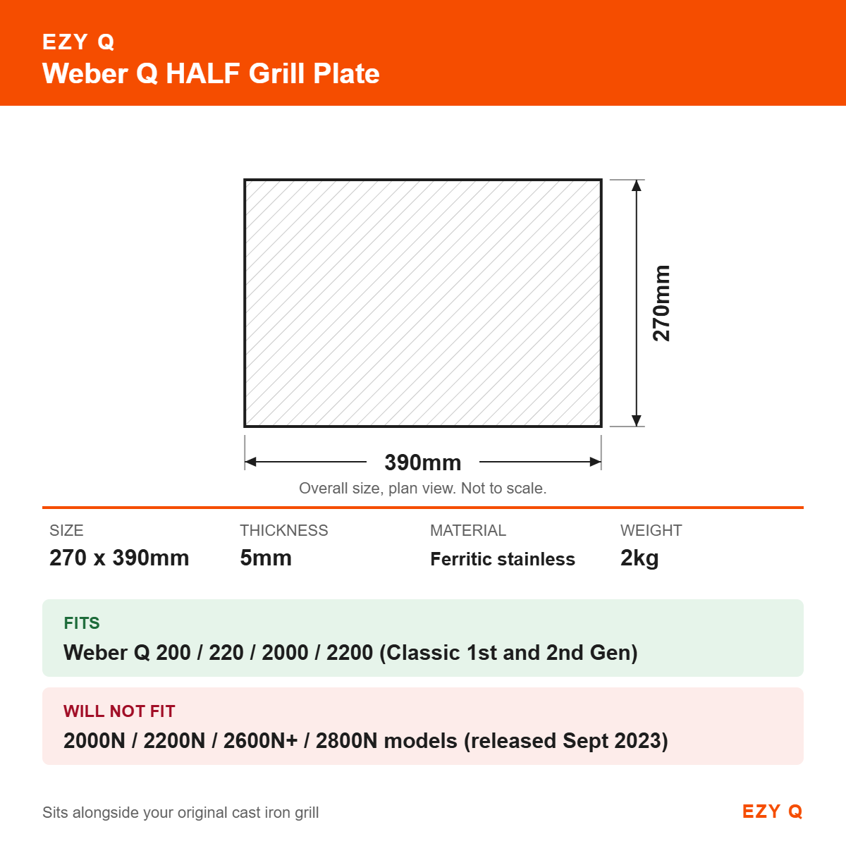 Weber Q HALF Grill Plate - size and fit guide