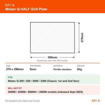 Weber Q HALF Grill Plate - size and fit guide