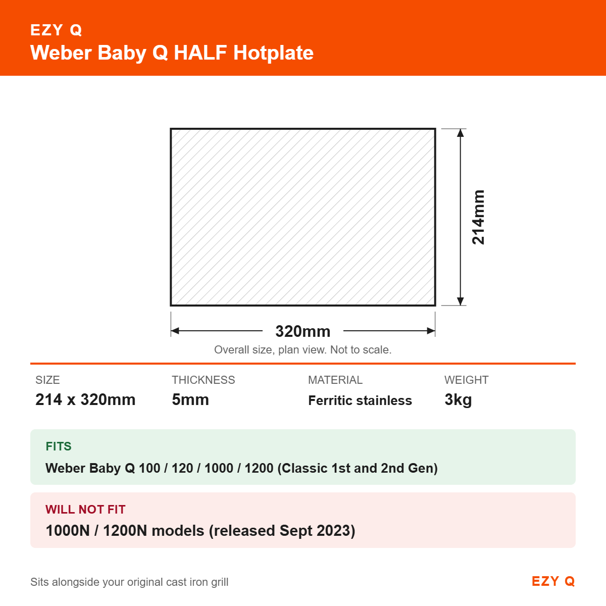 Weber Baby Q HALF Hotplate - size and fit guide