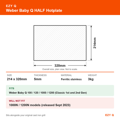 Weber Baby Q HALF Hotplate - size and fit guide