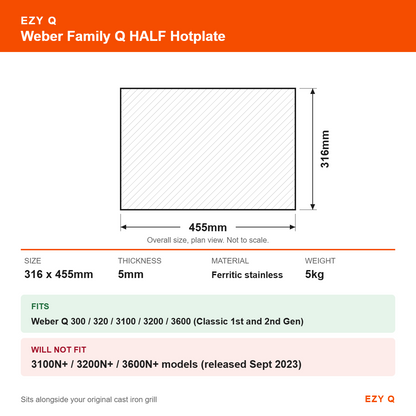 Weber Family Q HALF Hotplate - size and fit guide