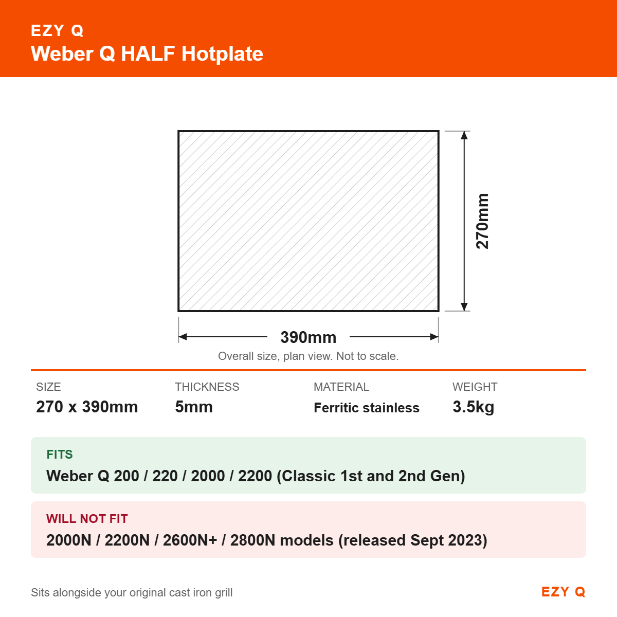 Weber Q HALF Hotplate - size and fit guide