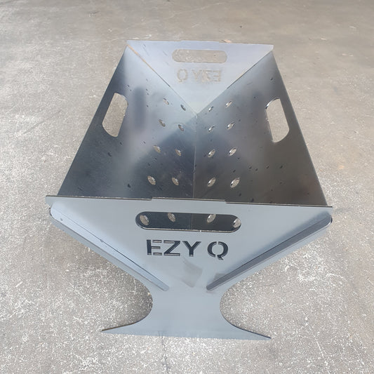 Large rectangular steel fire pit ready for camping or outdoor heating